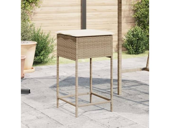 TUERYAFEK Garten-Barhocker mit Kissen 2 STK. Beige Poly Rattan Abnehmbarer Waschbarer Bezug, Pulverbeschichteter Stahlrahmen, Wetterbeständig, Ideal für Terrasse