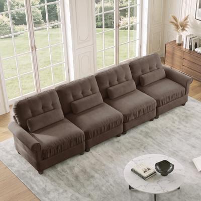 Loedds 126.7-inch 4-Seat Modular Chenille Sofa with Ottoman, Button Tufting and Rolled Arms for Living Room