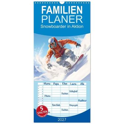 Familienplaner 2027 - Snowboarder in Aktion mit 5 Spalten (Wandkalender, 21 x 45 cm) CALVENDO
