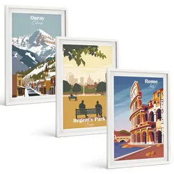 BILDER SET 3er Set - 40x60 cm Weißer Rahmen - Ouray Mountains London Coliseum