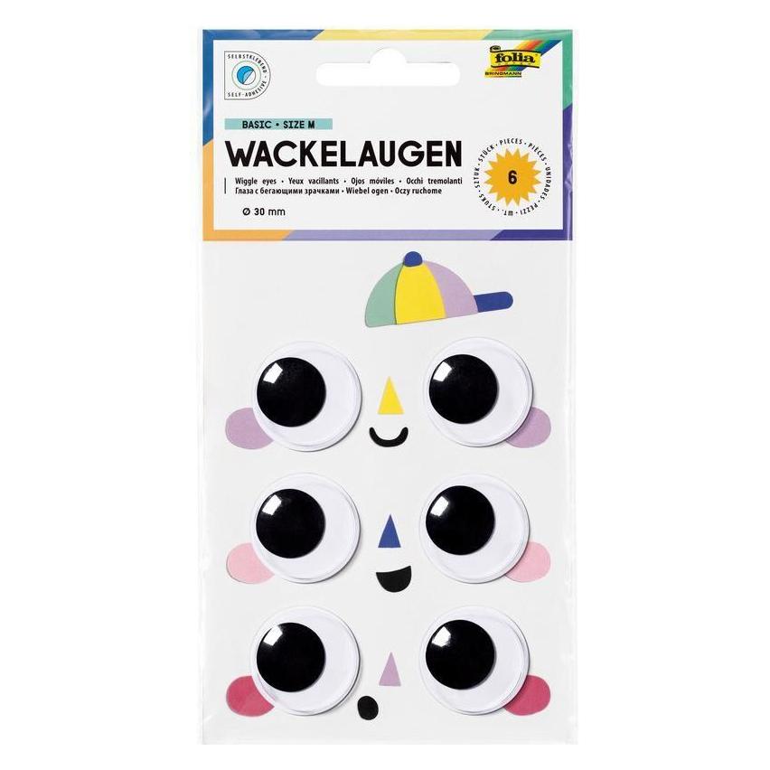 Folia Wackelaugen, Ø 30 mm, 6 Stück, Selbstklebend: Ja (750030)