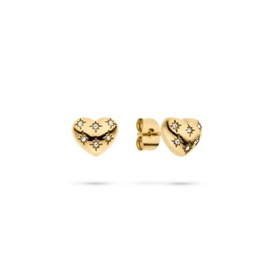 Paar Ohrstecker TAMARIS "Schmuck Geschenk Edelstahl Herz-Ohrstecker Valentine Heart", gold (gelbgoldfarben, kristallweiß, kristallweiß), Ohrringe, Damen, 9mm, Edelstahl, mit Zirkonia (synth.)