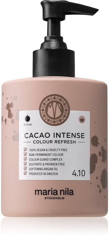Maria Nila Colour Refresh Cacao Intense Sanfte nährende Maske ohne permanente Farbpigmente hält 4 bis 10 Haarwäschen im Haar 4.10 300 ml