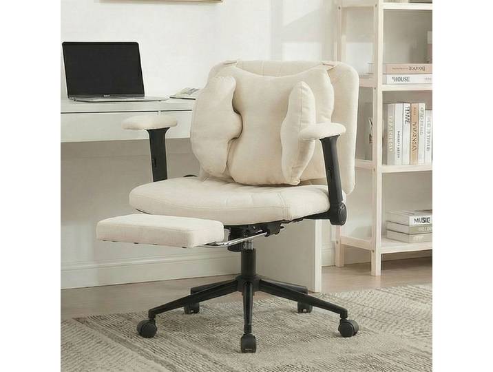 Chaise de bureau-WELLTIN - Fauteuil de télétravail pivotant - Repose-pieds - Charge 150kg - Hauteur réglable- beige