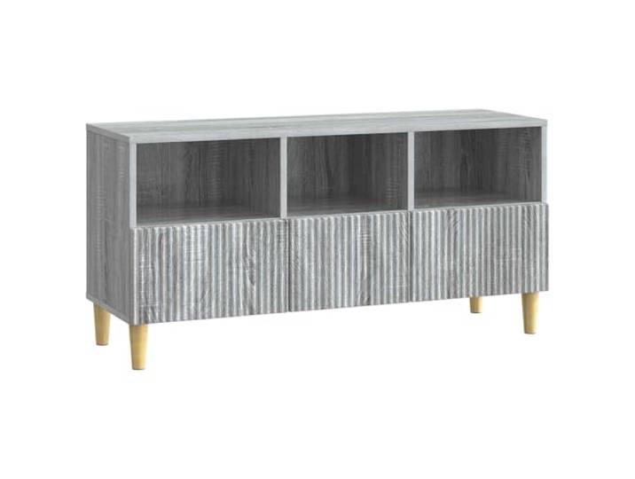 hliofuir TV-Schrank Graues Sonoma 102x34,5x50 cm Holzwerkstoff Lowboard Stabiles Board mit 3 Schubladen und braunen Beinen für Wohnzimmer oder Schlafzimmer, belastbar bis 60 kg.