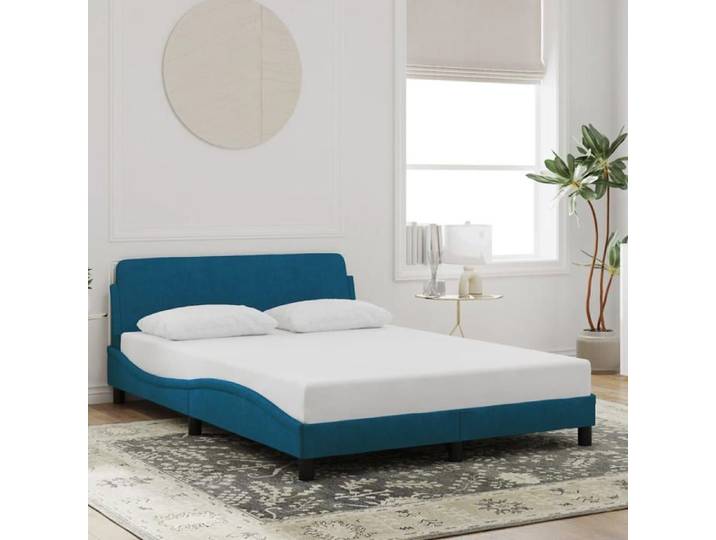 Cadre de lit avec tête de lit Dover bleu 140x200cm velours 373196