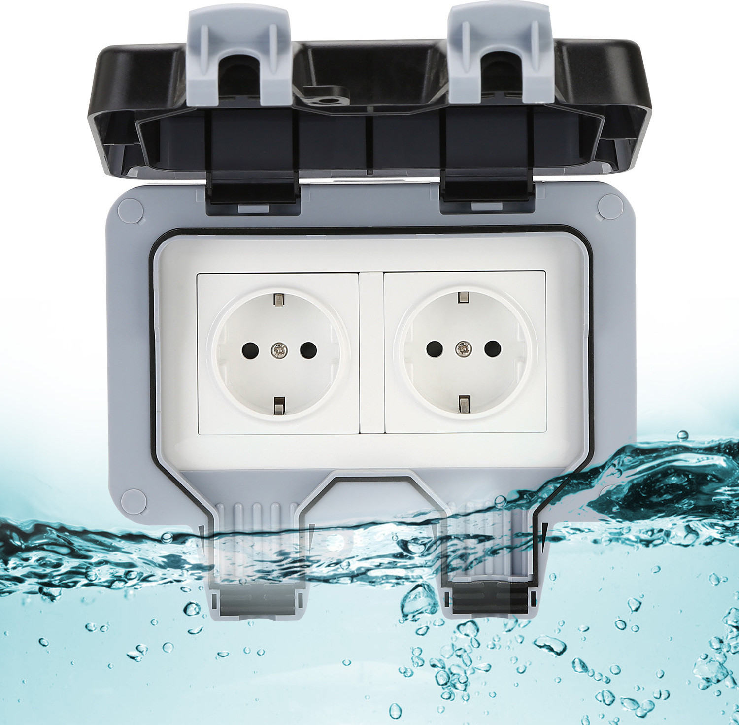 Rosikey 2-voudige waterdichte inbouw wandcontactdoos met deksel, IP66, vochtbestendig voor buiten en tuin