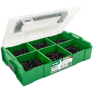 Spax Schraubenset Blax L-BOXX Mini, 5000009162029, 6 verschiedene Größen, mit 3 Bits, 803-teilig, 50 Stück