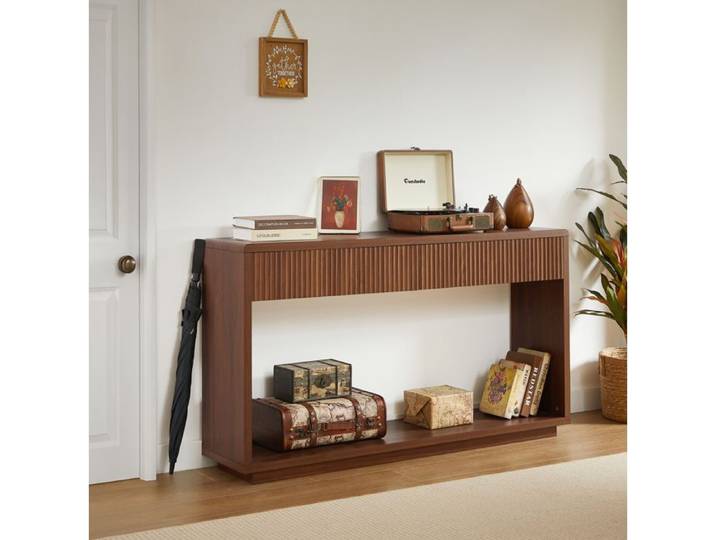 Modenuit Table console d'entrée 150 x 35 x 85 cm avec 2 tiroirs niche ouverte noyer