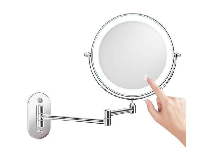 Miroir mural grossissant LED - Nosheir - Grossissement 10x - Éclairage LED intégré - Diamètre 20 cm - Rotation à 360°
