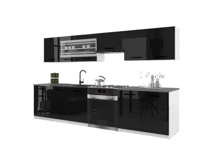 Belini ITALIA 4 Küchenzeile Küchenblock 260cm Schwarz Küchenset als gerade Küchenzeile, weiße Korpusse, DECOR ECONATURA Material, kratzfest, ohne Elektrogeräte, mit Arbeitsplatte