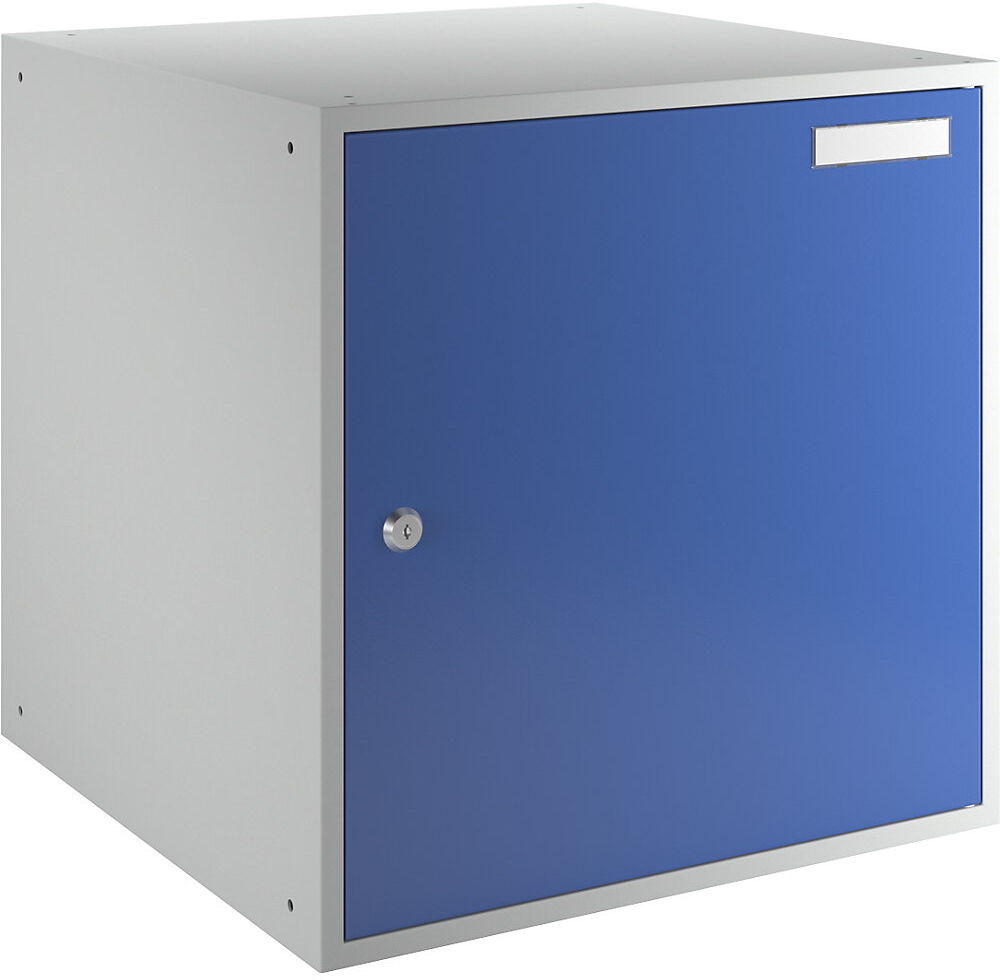 Schließfachwürfel, Vollblechtür, HxBxT 450 x 450 x 450 mm, lichtgrau / enzianblau eurokraft basic
