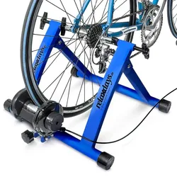 Relaxdays Fahrrad Rollentrainer mit 6 Gängen Blau,Schwarz