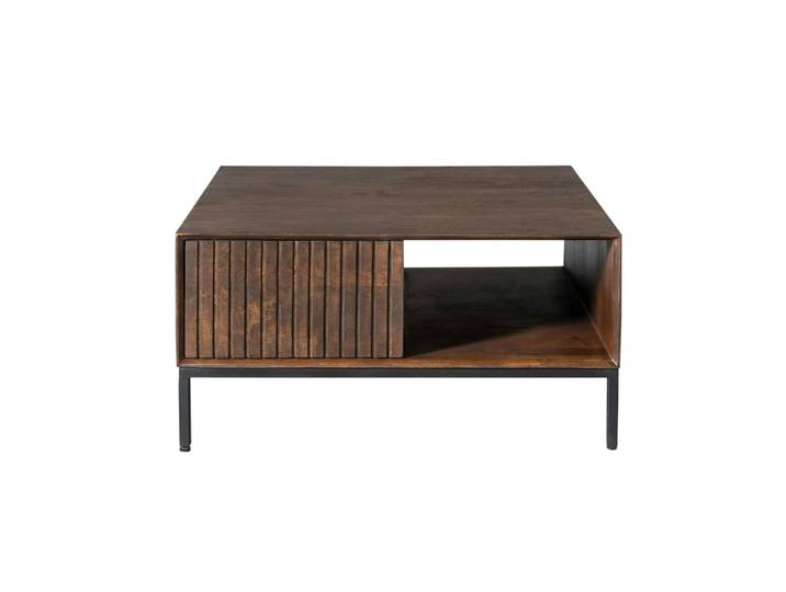 Table basse carrée vintage en bois rainuré