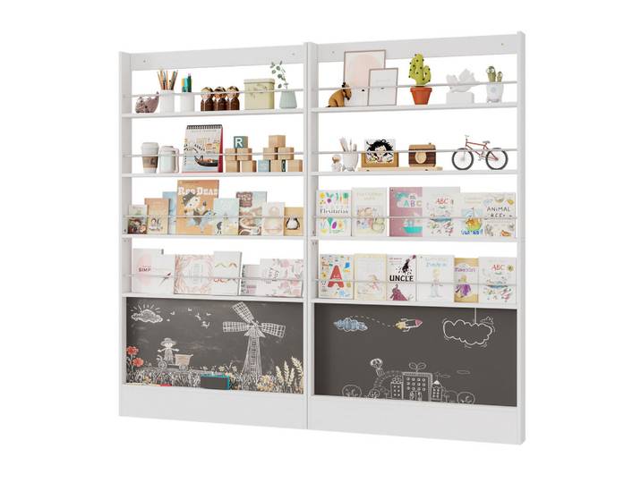 Flieks Bilderbuchregal SET 200x10x180cm 2-teilig 4 Ebenen Kippschutz bemalbar, Weiß, Holz, 10x180x200 cm, Babymöbel & Kindermöbel, Babyzimmer, Babyregale & Kinderregale