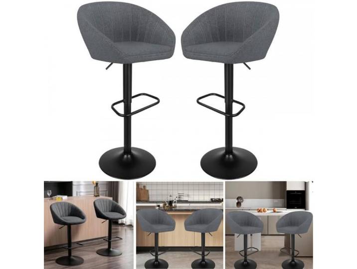2Pcs Tabourets de Bar - XUANYU - Tabouret de Bar en Tiss - Réglables - Pour Bar Cuisine Restaurant -Jusqu'à:120Kg - Gris foncé