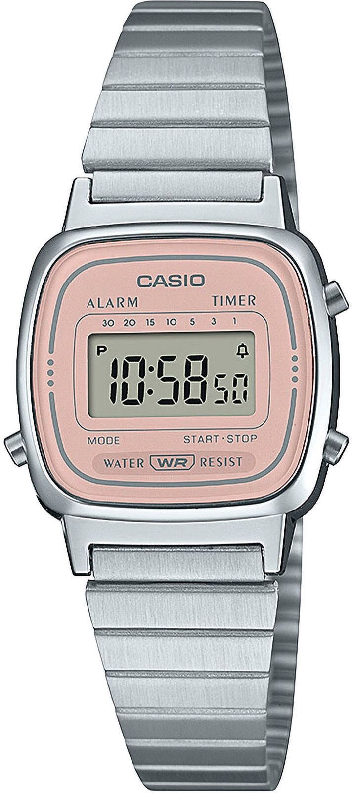Chronograph CASIO VINTAGE, silber (silberfarben, rosa, rosé), Armbanduhren, Damen, silberfarben, Chronograph, Quarzuhr, Armbanduhr, Damenuhr, Digitaluhr, Datum, Edelstahlarmband