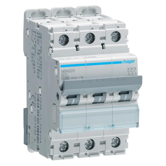 Hager Hubschrauber Gegenstromschalter 3P B 20A 10 kA AC (NBN320) (NBN320)