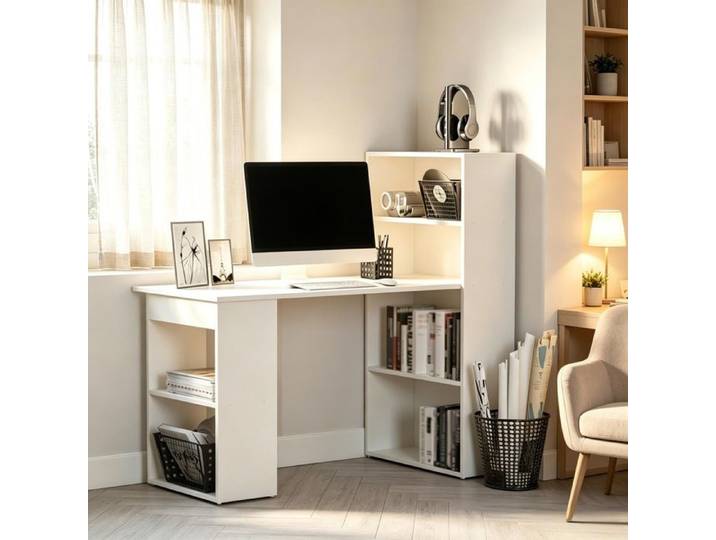 Bureau moderne avec bibliothèque intégrée design ouvert et établi multifonctionnel polyvalent (bureau uniquement).