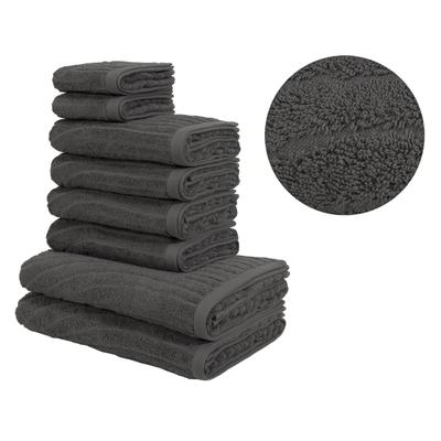 Handtuch Set OTTO HOME "Ognon, Duschtücher, Handtücher, Gästetücher, Zen, Scandi, Boho", anthrazit, 8, Frottier, Frottier, Obermaterial: 100% Baumwolle, Handtuch-Sets, Muster, Hoch-Tief-Struktur, einfarbig, Handtuch-Set, 100% Baumwolle