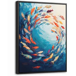 LEINWAND Bilder mit Rahmen - Meer - Fische - Bunt - Dynamisch - 30x40