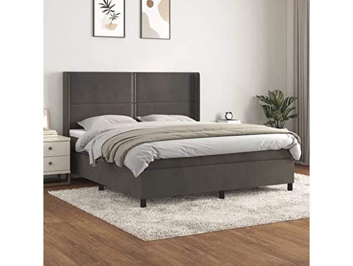 RJPLMFV Bettgestell, Velours, Dunkelgrau, 180 x 200 cm Verstellbarer Kopf, Taschenfederkernmatratze, mittlere Unterstützung, weicher Matratzenschoner