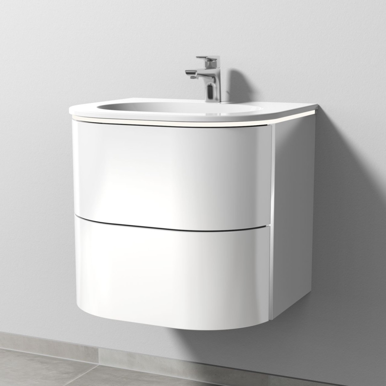 Sanipa 4balance Keramik-Set mit 2 Auszügen und LED-Beleuchtung, Weiß-Glanz, DL41178 DL41178