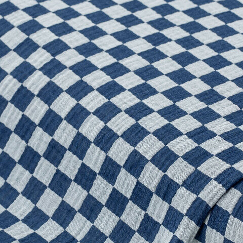 Musselin/Doppel-Gaze "Karos", blau-color