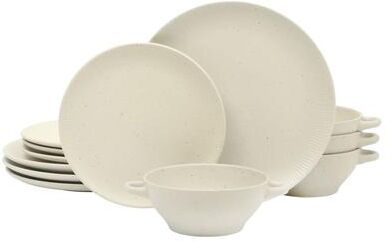 Gibson Elite 12-Piece Everyday Use Stoneware Dinnerware Set Embossed Reactive Glaze in Cream