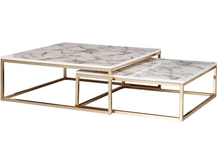 Table basse design set de 2 carrés optiques en marbre blanc Wohnling