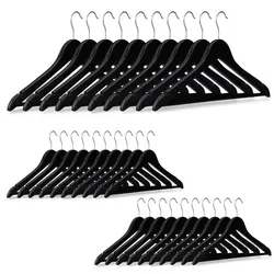 Relaxdays Kleiderbügel Holz 30er Set Schwarz,Silber