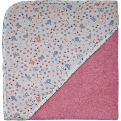 Kapuzenhandtuch WÖRNER "Vogel koralle Kapuzenbadetuch 100/100", orange (koralle), B:100cm L:100cm, Frottee, Frottier, Handtücher, obere Lage der Kapuze aus bedrucktem Single-Jersey