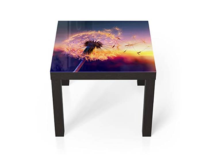 DEQORI Glastisch schwarz klein 55x55 cm Motiv Pusteblume im Abendlicht ausgefallener Beistelltisch aus Glas Hochglanz Couchtisch fürs Wohnzimmer moderner Couch Tisch mit Design