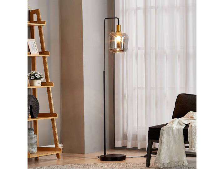 Stehlampe Nimbora Lindby, schwarz, für Wohn- / Esszimmer, Metall, Modern, Stehlampe