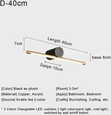 Inspire Curations Nordic Copper LED Mirror Wall Light Modern Bedside Sconce d 40cm