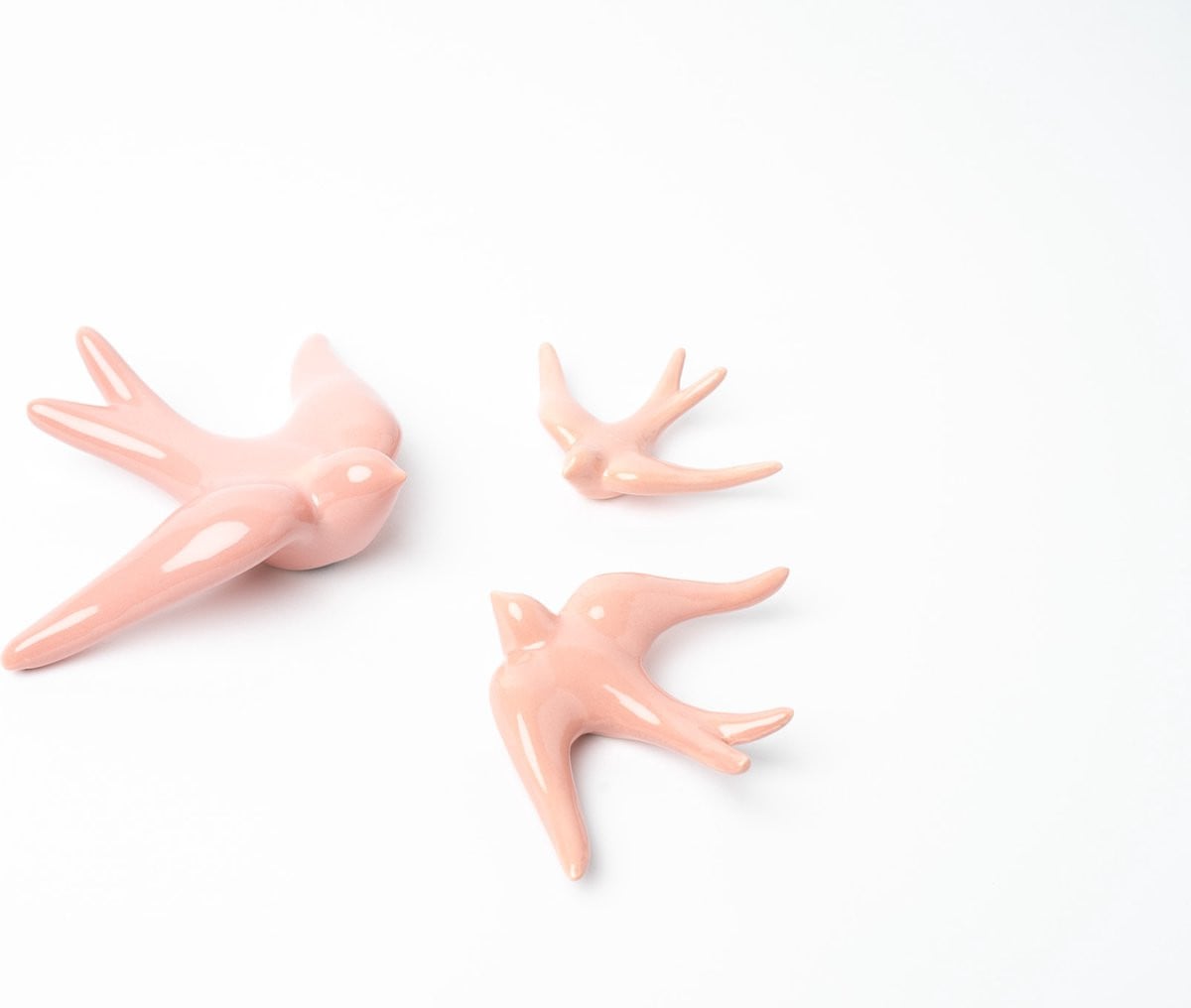Set van 3 keramische zwaluwen muurdecoratie - Lichtroze - Swallows.pt