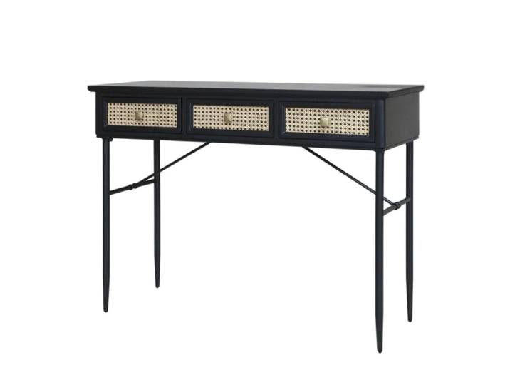 Table de bureau secrétaire en rotin et fer noir antique 110 x 42 x80cm