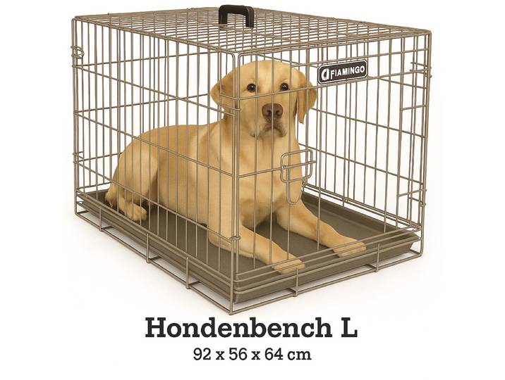 Flamingo Ebo L - Opvouwbare Hondenbench - Draadkooi 92x56x64 cm - Taupe