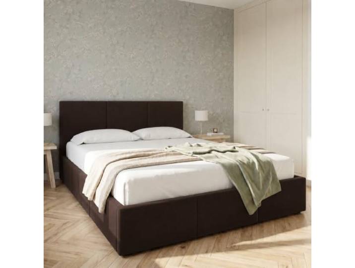 Home Collective Doppelbett Polsterbett 140x200 cm Schokoladenbraun Bettgestell mit Lattenrost & Stauraum Kopfteil mit 3 Paneelen weicher Samt