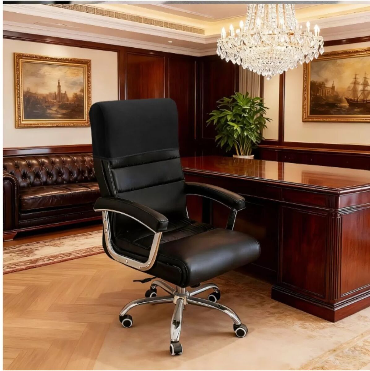 INF Kopfstützenbezug für Bürostuhl - Milchseide-Polyester, Elastisch, Spritzwassergeschützt, Weiche Haptik, Einfach Schwarz
