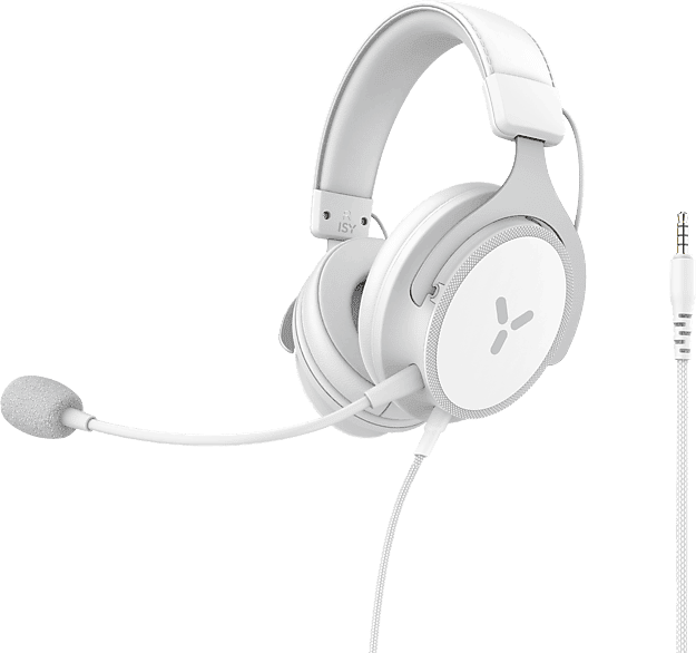 Auriculares gaming - ISY IGH 2000-WT, Compatible con multiplataformas, Con cable, micrófono desmontable, Blanco