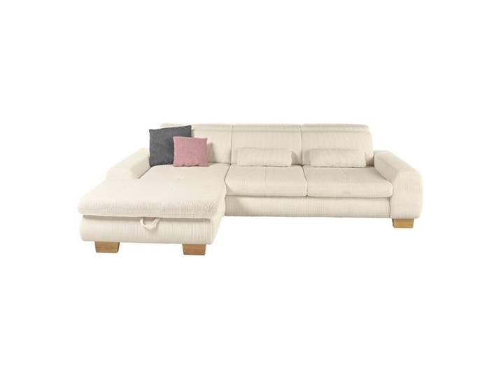 set one by Musterring SO 3400 Ecksofa in Cord mit manueller Sitztiefenverstellung und opt. Schlaffunktion - Cord natur - Schlaffunktion - links manuelle Kopfteilverstellung, manuelle Sitztiefenverstellung, Schlaffunktion Modern, Zeitlos