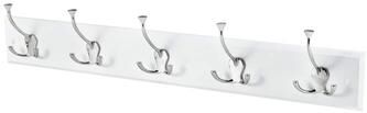 Melannco Wall Mounted Coat Rack with 5 Metal Hooks, 27X5 Inch, White