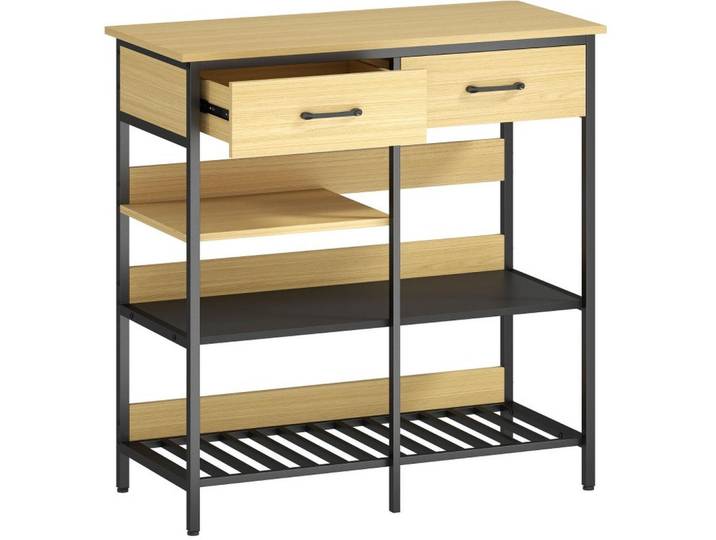 Modfu Sideboard aus Holzwerkstoff 90x40x91 cm Naturfarben mit 2 Schubladen und 3 offenen Fächern im Industrial-Stil, 90x91x40 cm, Kleinmöbel, Kommoden, Sideboards