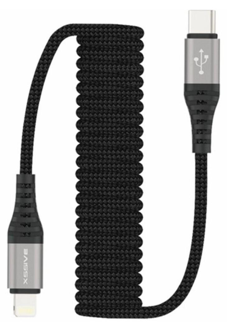 Cofi Spiraalkabel 1,5 meter voor opladen en dataoverdracht compatibel met iOS gevlochten