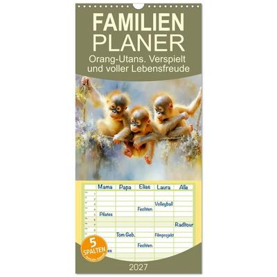 Familienplaner 2027 - Orang-Utans. Verspielt und voller Lebensfreude mit 5 Spalten (Wandkalender, 21 x 45 cm) CALVENDO
