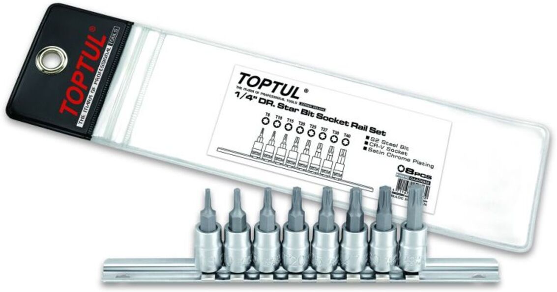 TORX-Stecknusssatz TOPTUL 1/4 zoll 8 Stück T8, T10, T15, T20, T25, T27, T30, T40