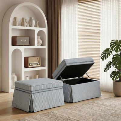 DREAMSIDEA 2 Pack Skirted Storage Ottoman Chenille Foot Rest Stool