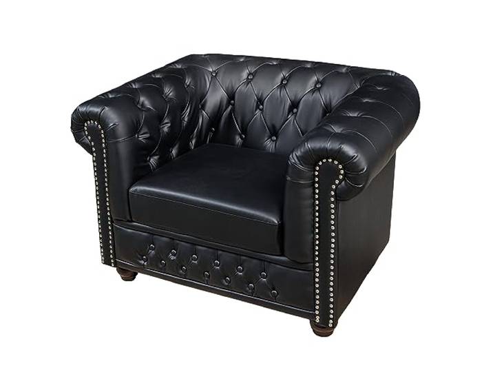 Riess Ambiente Sessel Chesterfield - matt schwarz - Kunstleder Federkern Armlehne, Rundumbezug, Knopfheftung, Nietenbesatz, hoher Komfort, pflegeleicht, langlebig