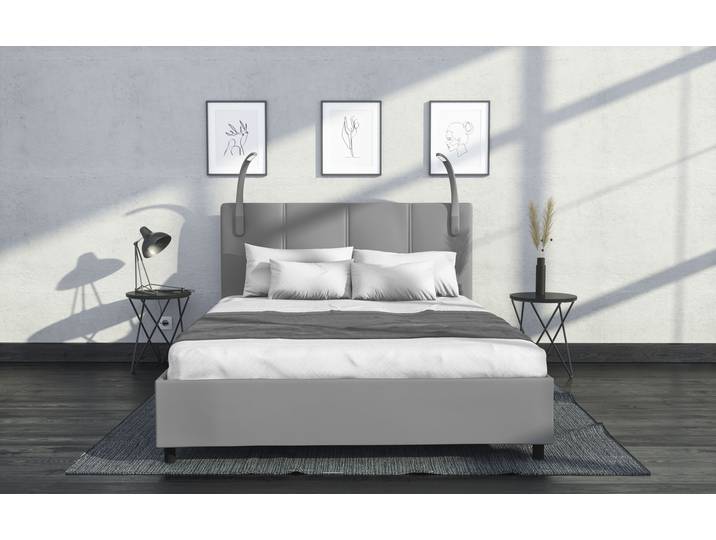 Polsterbett, Kunstleder, Grau, 150×210 cm, Mit LED-Beleuchtung, WESTFALIA Schlafkomfort
